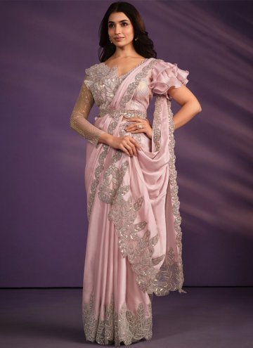 Pink color Crepe Silk Contemporary Saree with Cord