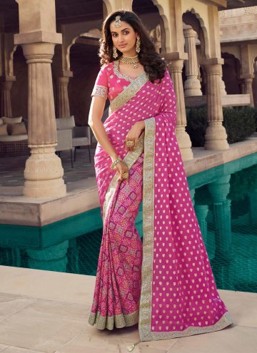 Pink color Embroidered Chanderi Classic Designer Saree