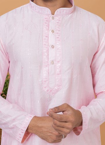 Pink color Embroidered Cotton  Kurta Pyjama
