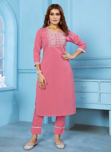 Pink color Embroidered Cotton  Party Wear Kurti