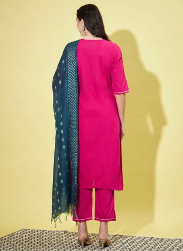 Pink color Embroidered Cotton Silk Pant Style Suit