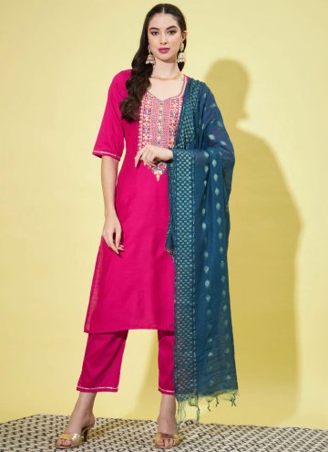 Pink color Embroidered Cotton Silk Pant Style Suit