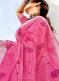 Pink color Embroidered Cotton  Trendy Saree - 1