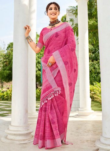 Pink color Embroidered Cotton  Trendy Saree