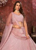 Pink color Embroidered Faux Georgette A Line Lehenga Choli - 1