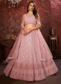 Pink color Embroidered Faux Georgette A Line Lehenga Choli - 3