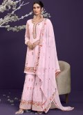 Pink color Embroidered Faux Georgette Designer Pakistani Salwar Suit - 1