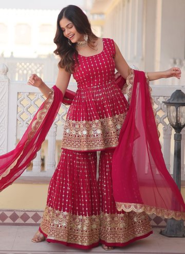 Pink color Embroidered Faux Georgette Salwar Suit