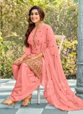 Pink color Embroidered Georgette Patiala Suit - 1