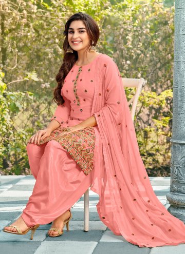 Pink color Embroidered Georgette Patiala Suit