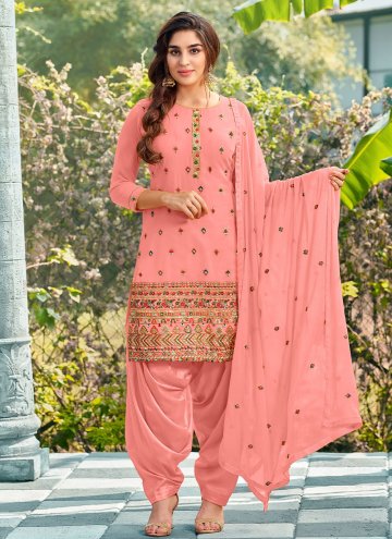 Pink color Embroidered Georgette Patiala Suit