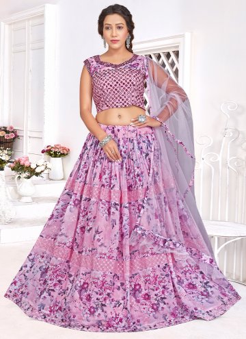 Pink color Embroidered Georgette Readymade Lehenga