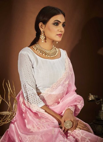 Pink color Embroidered Khadi Classic Designer Saree