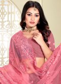 Pink color Embroidered Net Contemporary Saree - 1