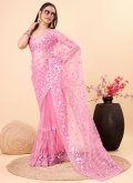 Pink color Embroidered Net Contemporary Saree - 3