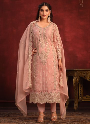 Pink color Embroidered Organza Salwar Suit
