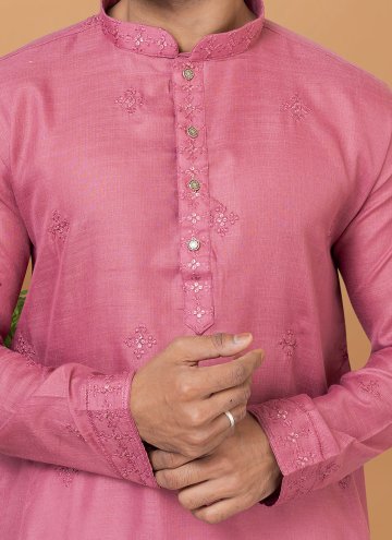 Pink color Embroidered Poly Cotton Kurta Pyjama