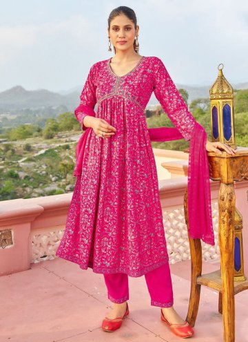 Pink color Embroidered Rayon Pant Style Suit
