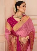 Pink color Embroidered Silk Contemporary Saree - 1