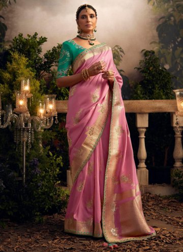 Pink color Embroidered Silk Designer Saree