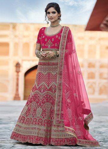 Pink color Embroidered Velvet Lehenga Choli