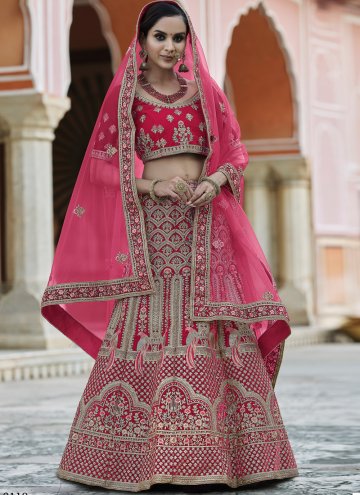 Pink color Embroidered Velvet Lehenga Choli