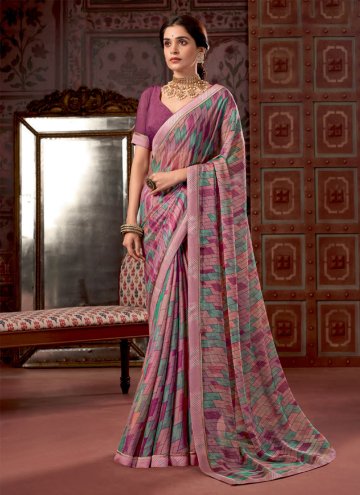 Pink color Fancy Fabric Contemporary Saree with Print