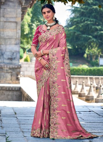Pink color Fancy Fabric Trendy Saree with Embroide