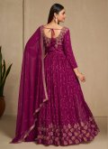 Pink color Faux Georgette Designer Gown with Embroidered - 1