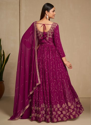 Pink color Faux Georgette Designer Gown with Embroidered