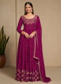 Pink color Faux Georgette Designer Gown with Embroidered - 2