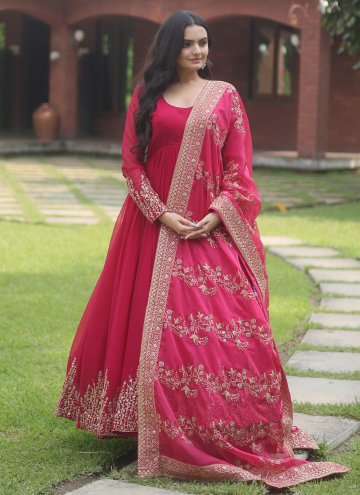 Pink color Faux Georgette Gown with Embroidered