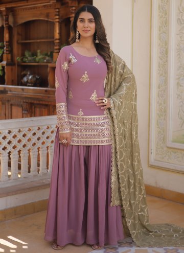 Pink color Faux Georgette Palazzo Suit with Embroi