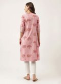 Pink color Floral Print Cotton  Designer Kurti - 1