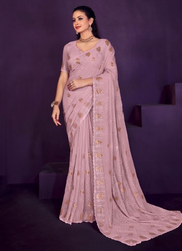 Pink color Georgette Classic Designer Saree with E