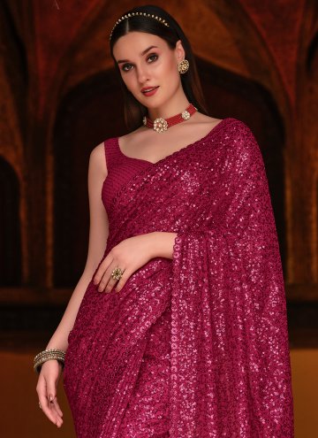 Pink color Georgette Contemporary Saree with Sequins Work