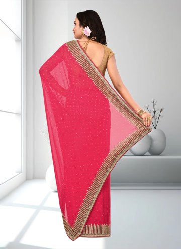 Pink color Georgette Designer Saree with Hand Work