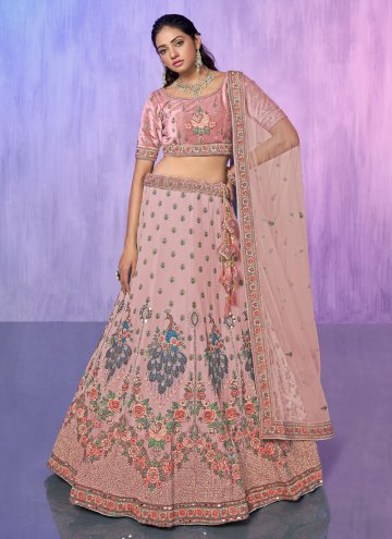 Pink color Georgette Lehenga Choli with Embroidere