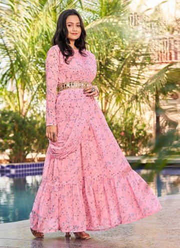 Pink color Georgette Readymade Designer Gown with 