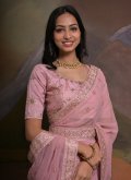 Pink color Georgette Trendy Saree with Cord - 3