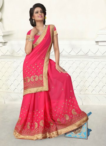 Pink color Georgette Trendy Saree with Embroidered