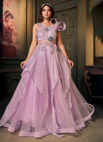 Pink color Hand Work Net Designer Gown