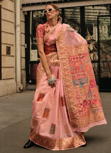 Pink color Handloom Silk Contemporary Saree with W