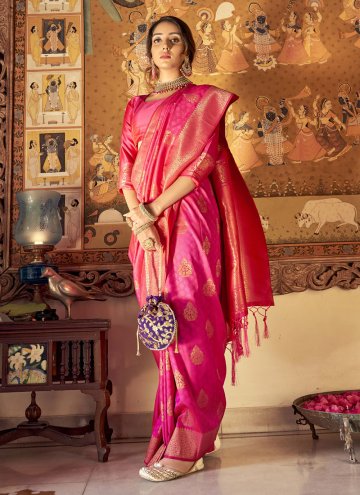 Pink color Handloom Silk Designer Saree with Woven