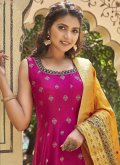 Pink color Jacquard Floor Length Gown with Hand Work - 1