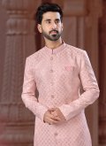 Pink color Jacquard Indo Western Sherwani with Embroidered - 1