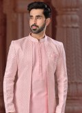Pink color Jacquard Indo Western Sherwani with Fancy work - 1