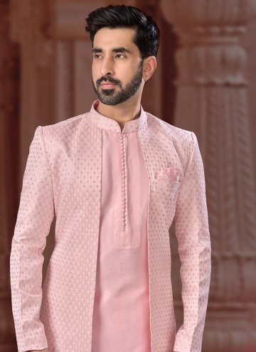 Pink color Jacquard Indo Western Sherwani with Fancy work