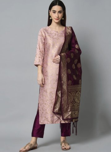 Pink color Jacquard Work Cotton Silk Trendy Salwar