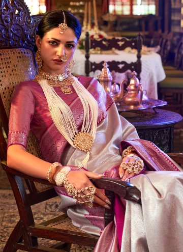 Pink color Kanjivaram Silk Classic Designer Saree with Woven